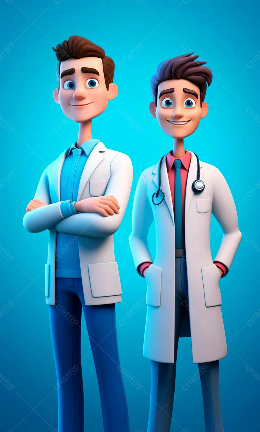 Dois Médicos Desenho Animado Sorrindo