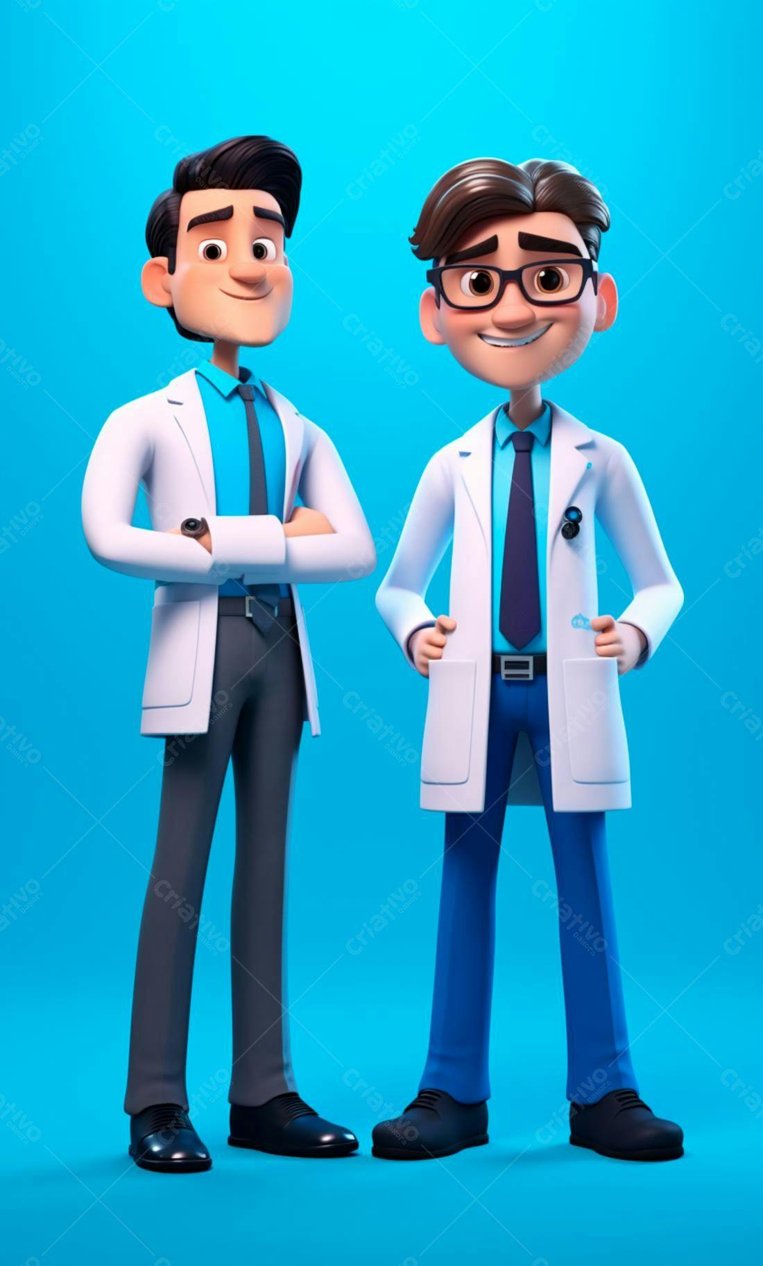 Dois Médicos Desenho Animado Sorrindo