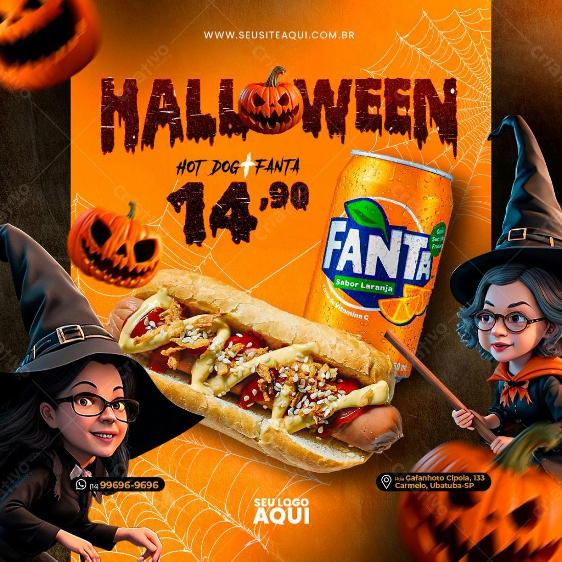 Flyer Halloween Hot Dog e Fanta PSD Editável