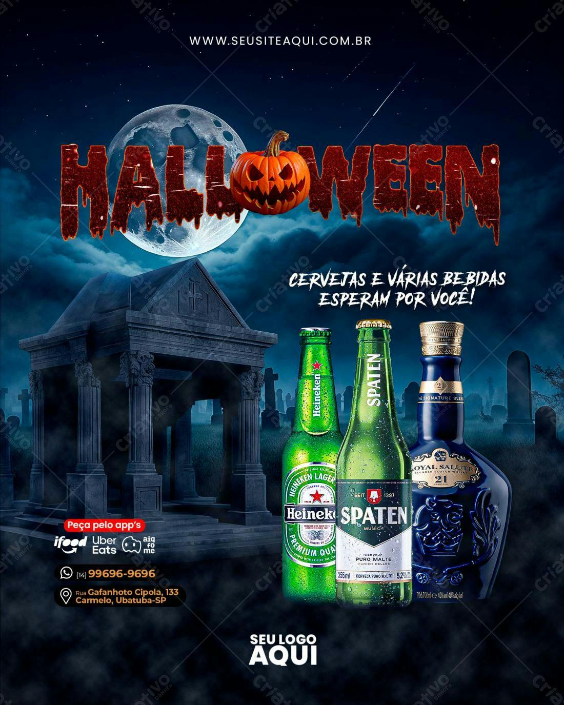Flyer para Festa de Halloween com Cervejas PSD Editável