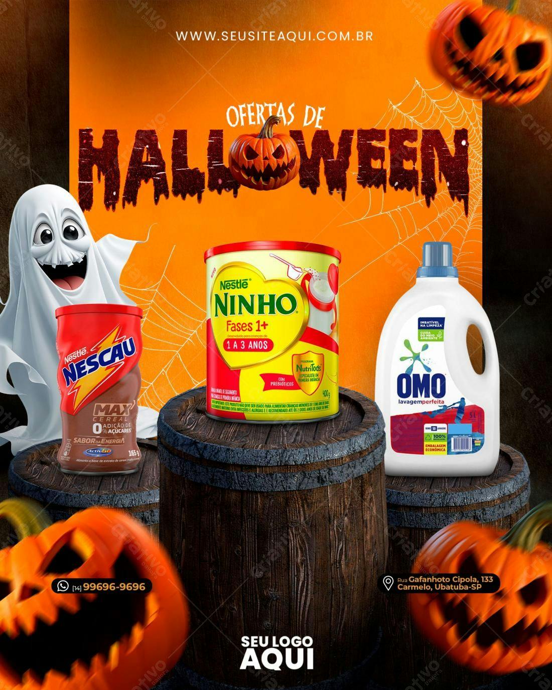 Flyer Halloween com Produtos Nestlé e Omo PSD Editável