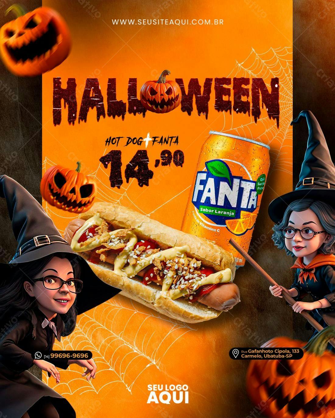 Flyer Halloween Hot Dog e Fanta PSD Editável