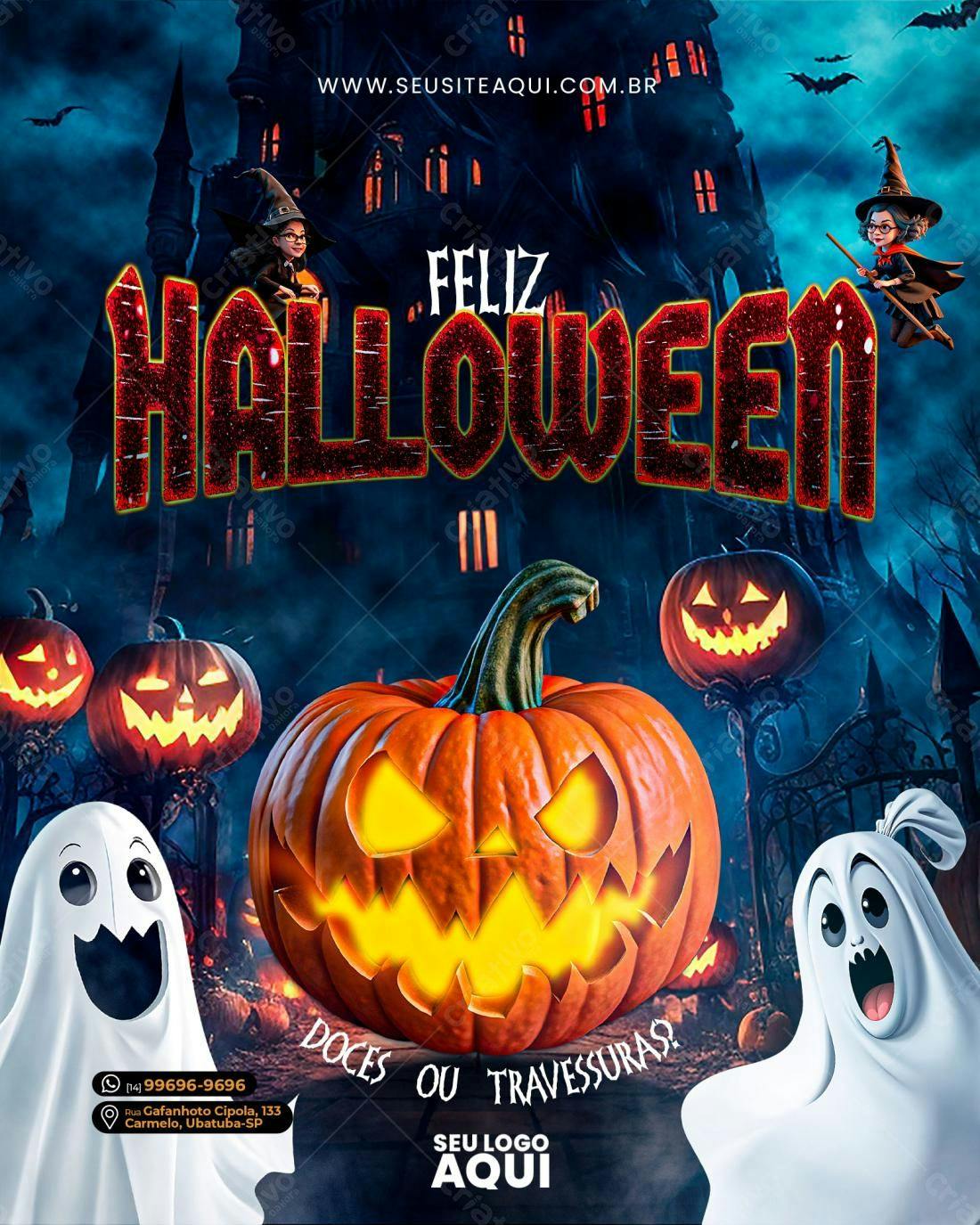 Flyer de Halloween com Abóbora PSD Editável
