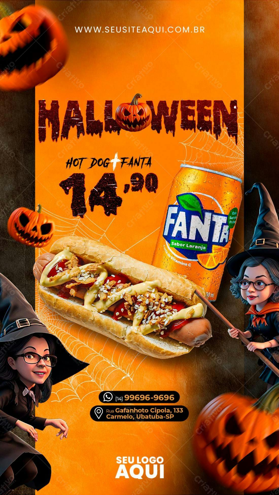 Flyer Halloween Hot Dog e Fanta PSD Editável
