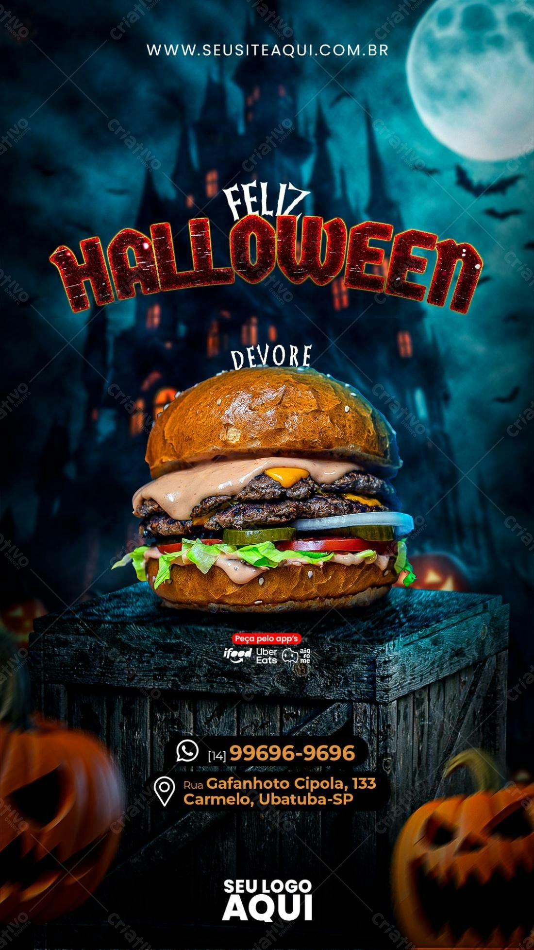 Flyer Halloween para Lanchonete PSD Editável