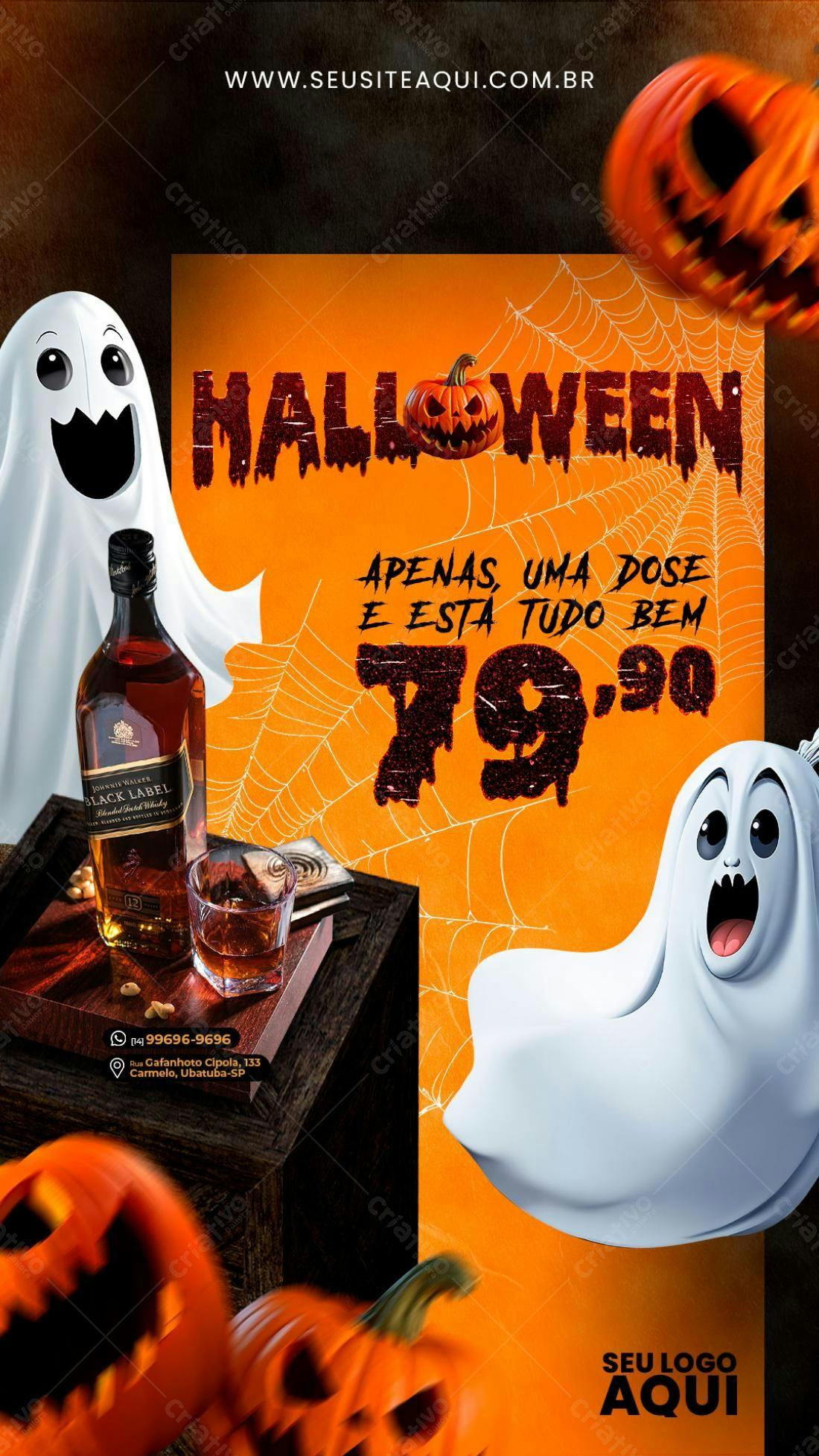 Flyer Halloween com Fantasmas e Abóboras PSD Editável