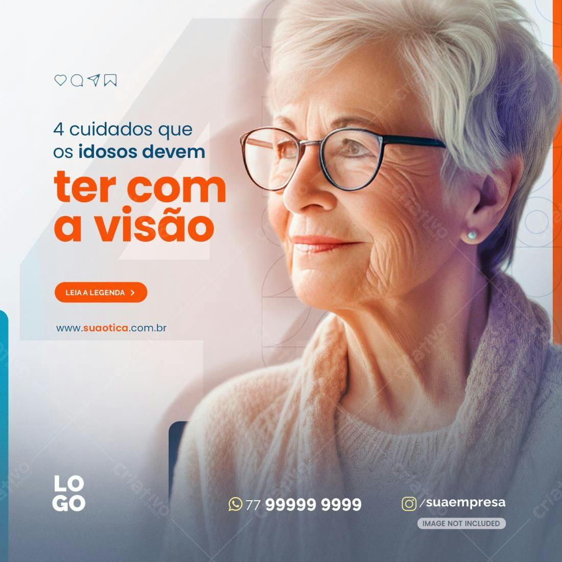 Post para Cuidados com a Visão Idosos PSD Editável