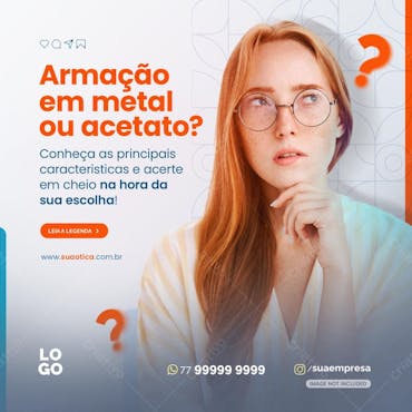 Armação Em Metal Ou Acetato