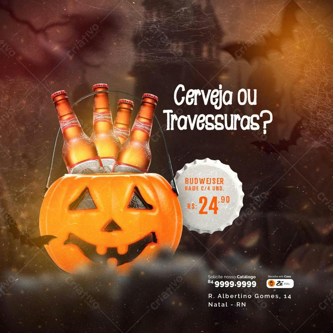 Flyer para Festa de Halloween com Cerveja PSD Editável