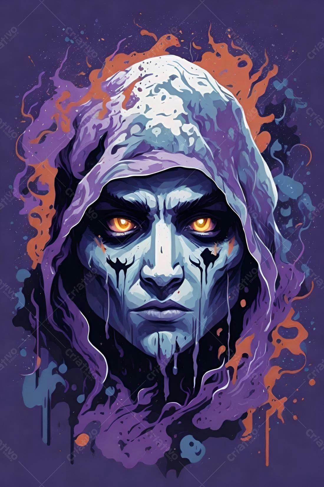 Rostro Enigmático em tons azuis e roxos