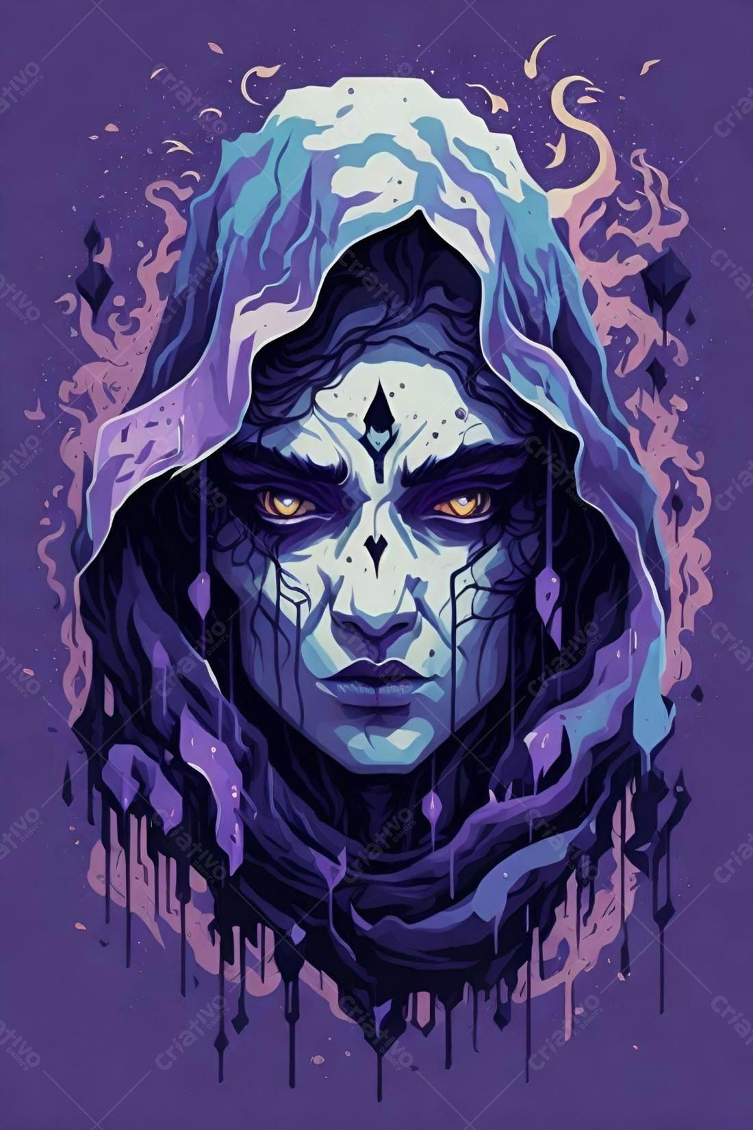 Retrato feminino estilo fantasia tons roxos