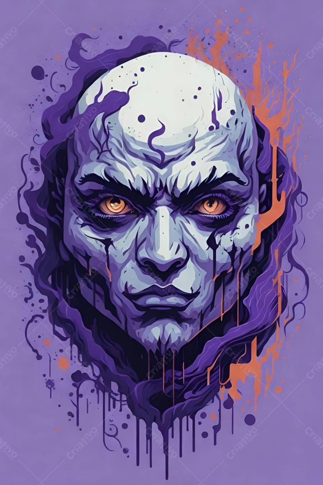 Rosto masculino em tons roxo e laranja