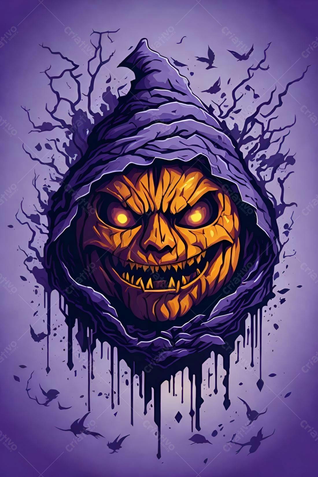 Abóbora Maligna com Capuz Roxo para Halloween