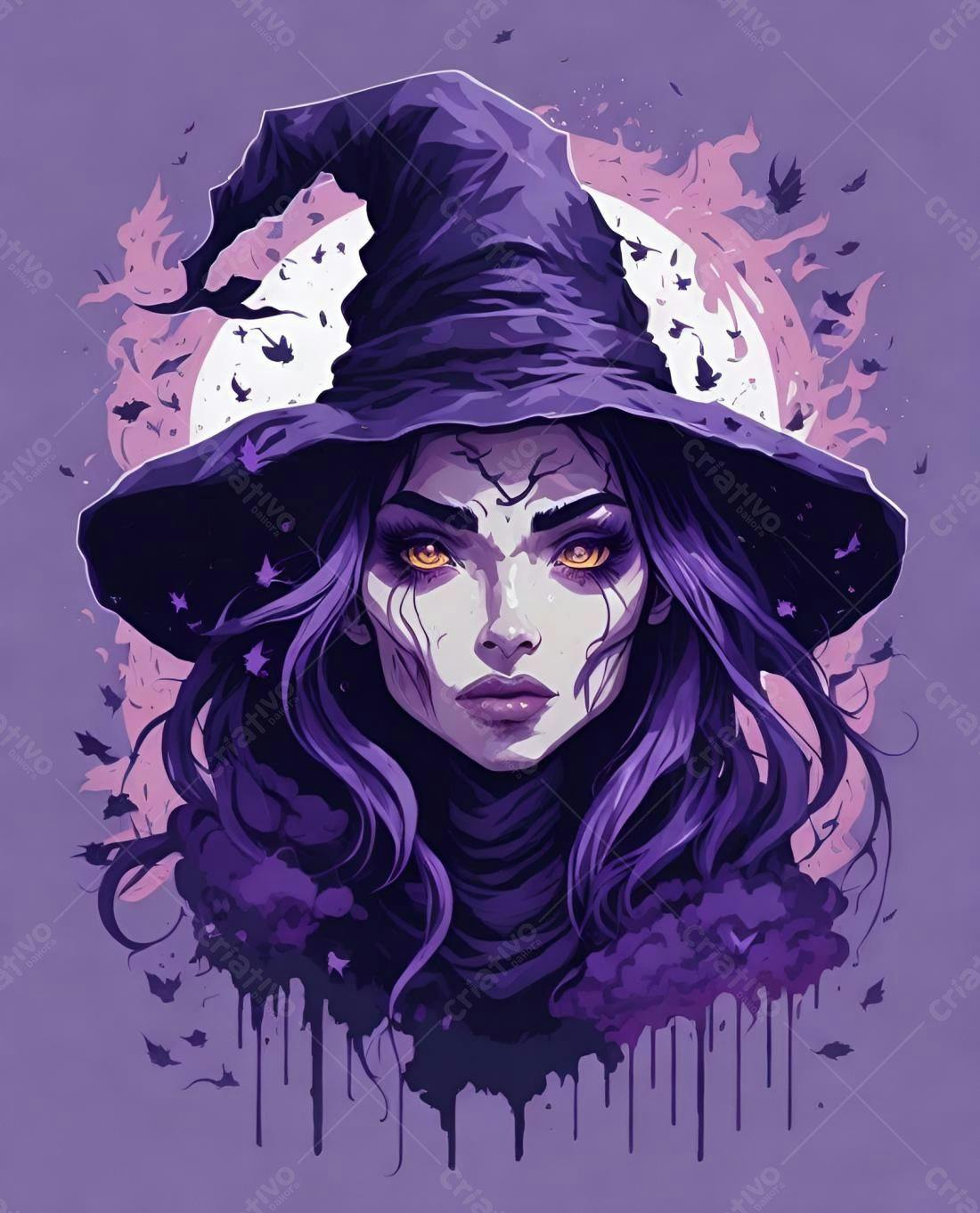 Bruxa de Halloween tons roxos
