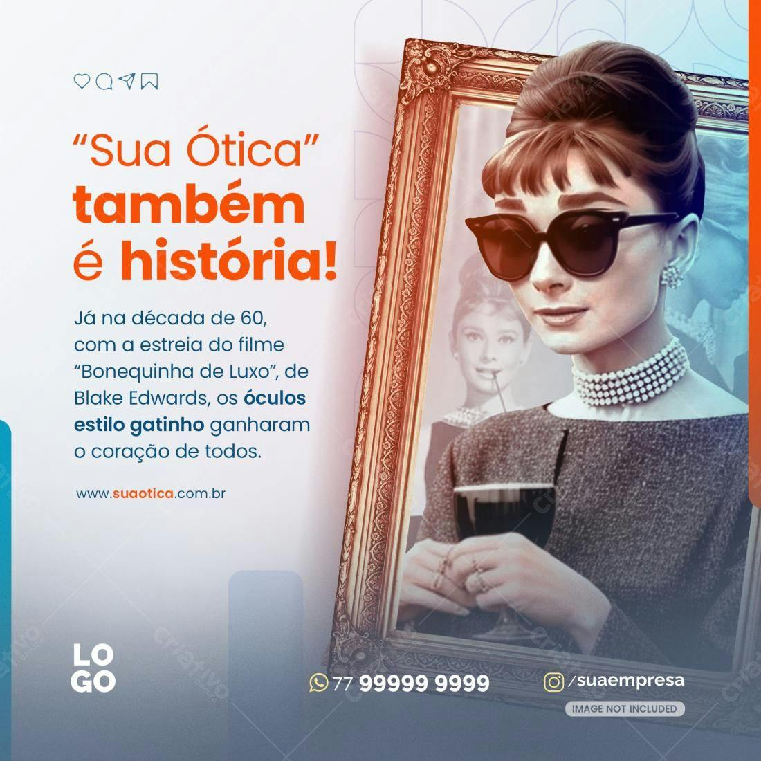 Post para Ótica - Audrey Hepburn PSD Editável