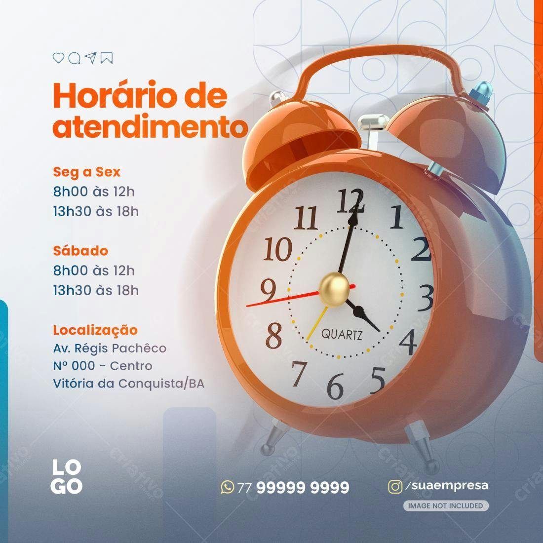 Postagem para Redes Sociais com Horário de Funcionamento PSD Editável