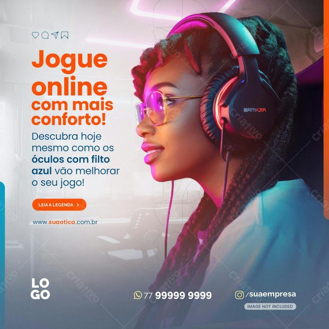 Banner Gamer Conforto com Óculos Azul PSD Editável