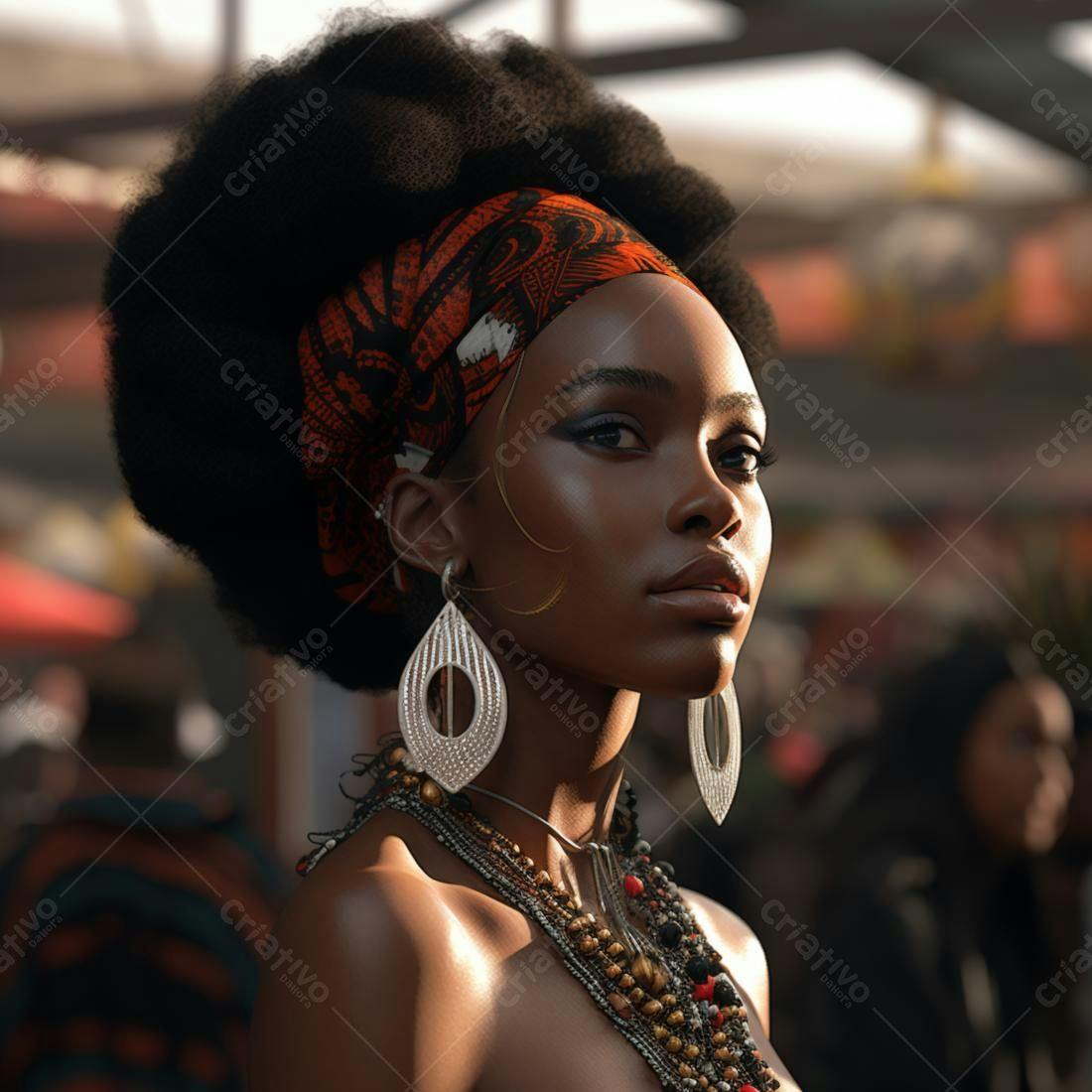 Modelo africana com turbante e joias