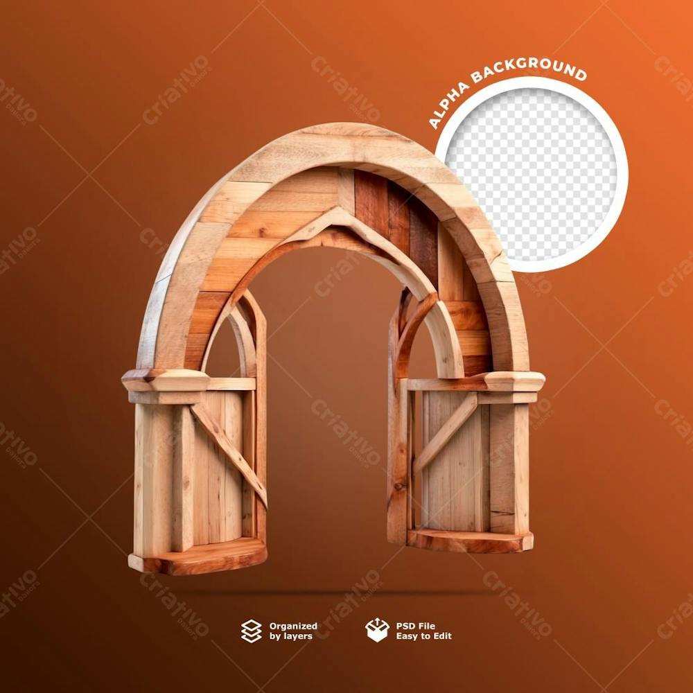 Arco De Madeira Rustica 3D Para Composição 3