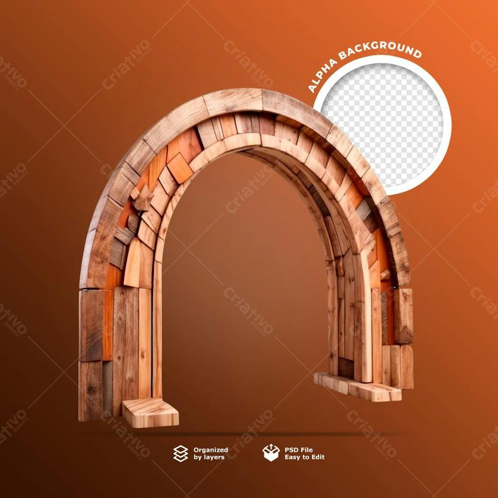 Arco De Madeira Rustica 3D Para Composição 4