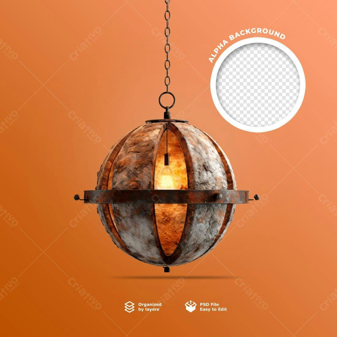 Mockup Luminária Esférica Rustica PSD Editável
