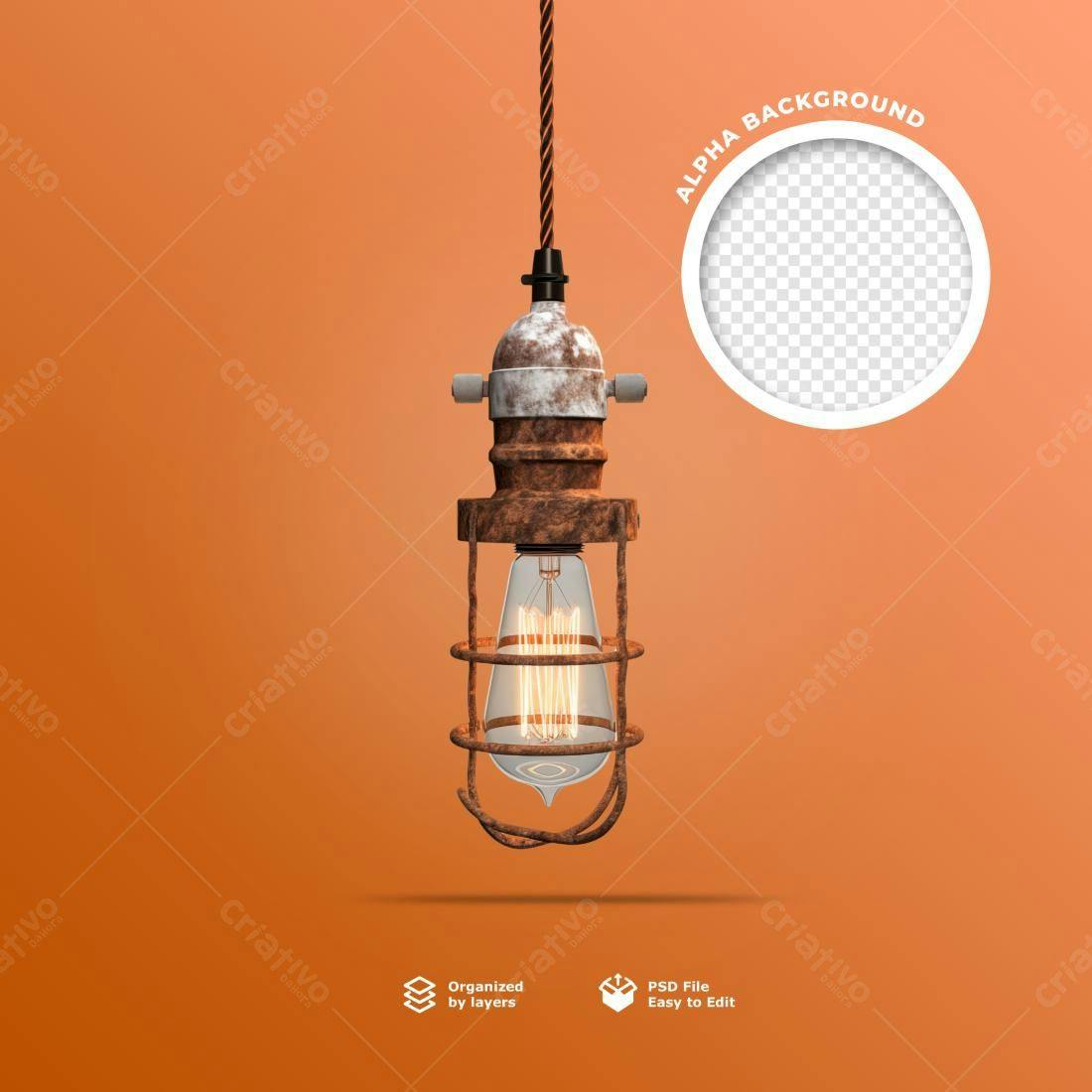 Mockup Lâmpada Vintage em Fundo Laranja PSD Editável