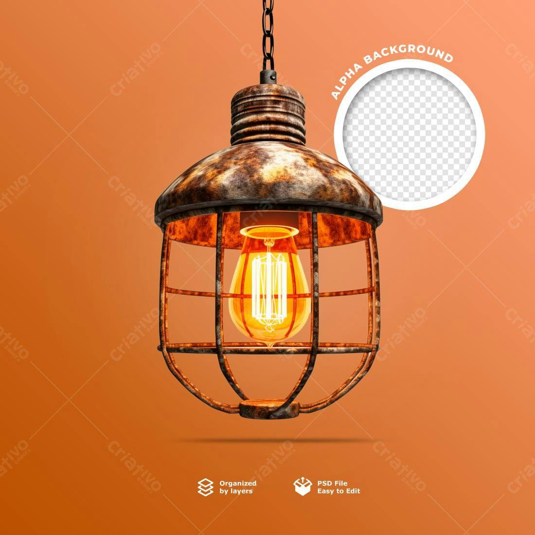 Mockup de Luminária Vintage com Lâmpada Edison PSD Editável