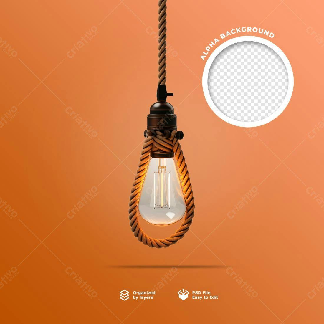 Mockup Lâmpada Vintage com Corda PSD Editável