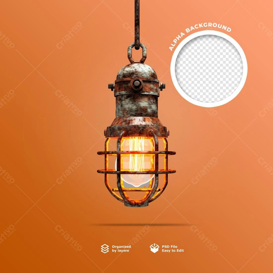 Mockup Lâmpada Industrial Vintage PSD Editável