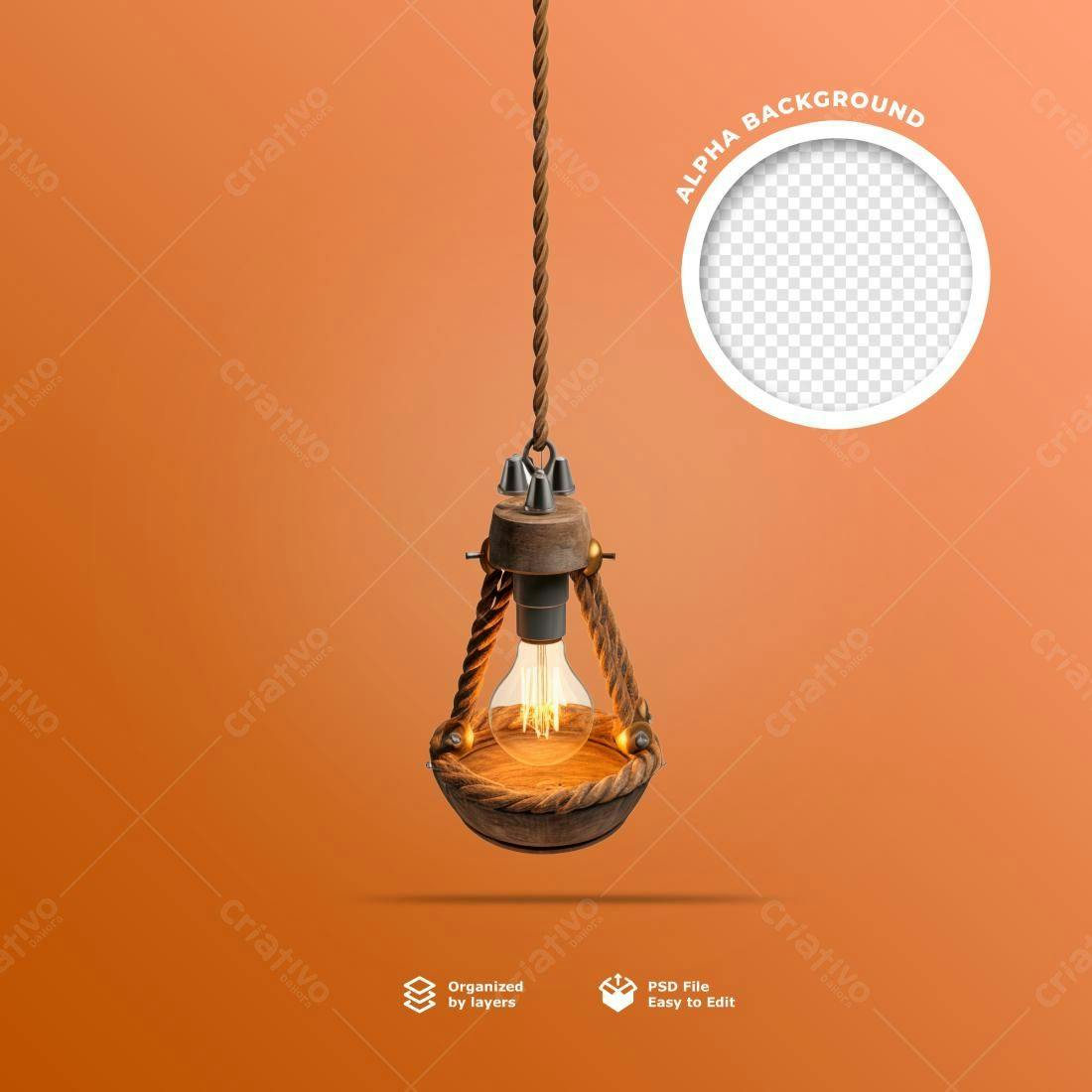 Mockup Pendente de Madeira e Lâmpada PSD Editável