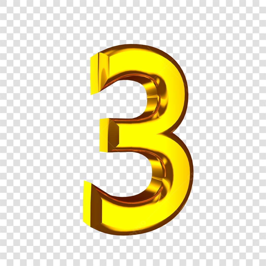 Icone Numero 3 dourado PNG com fundo transparente