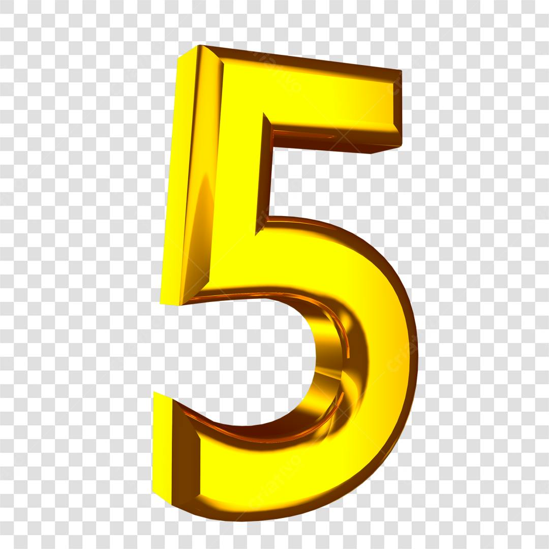 Icone Numero 5 dourado PNG com fundo transparente