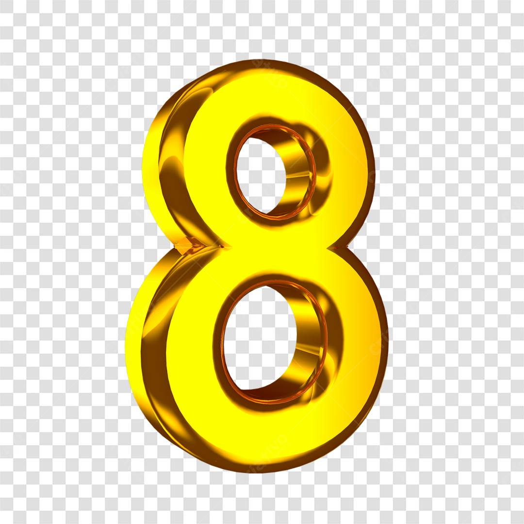 Icone Número 8 Ouro PNG com fundo transparente