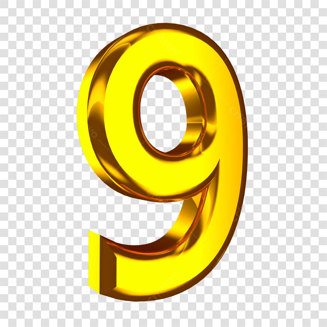 Icone Numero 9 dourado PNG com fundo transparente