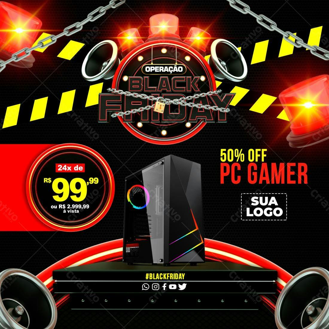 Flyer Black Friday com PC Gamer PSD Editável