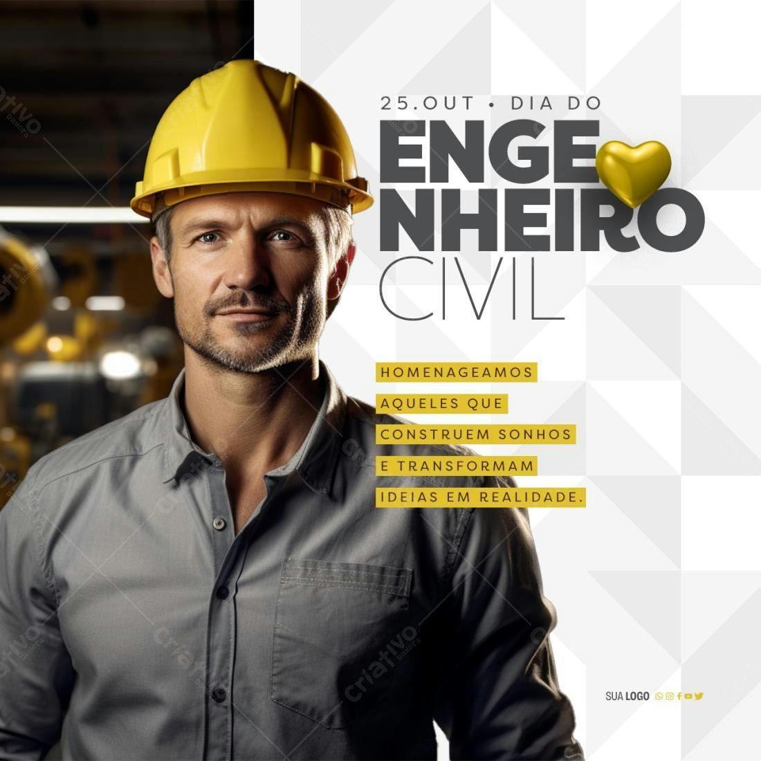 Postagem Dia do Engenheiro Civil PSD Editável