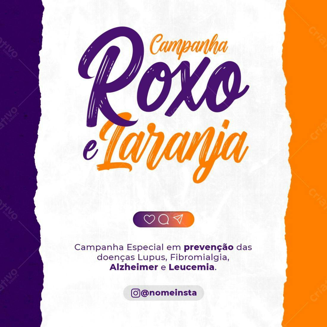 Post para Campanha Roxo e Laranja PSD Editável