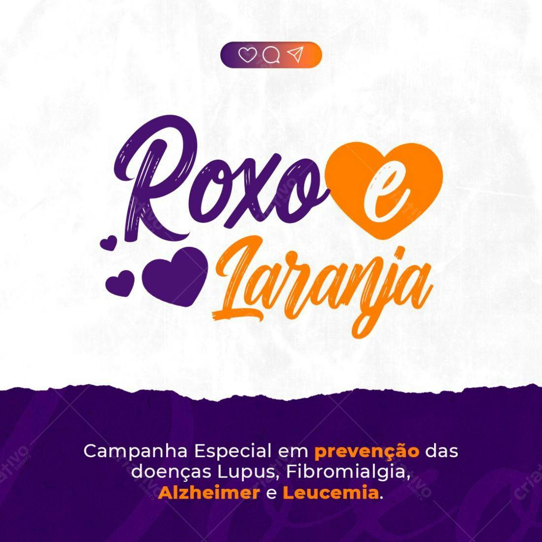 Post para Campanha Roxo e Laranja PSD Editável