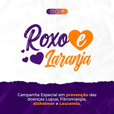 Campanha social media fevereiro roxo e laranja psd editável