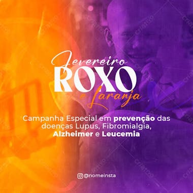 Campanha fevereiro roxo e laranja psd editável