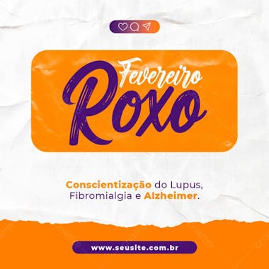 Fevereiro roxo e laranja consientização do lups, fibromialgia e alzheimer psd editável