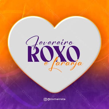 Frase social media fevereiro roxo e laranja psd editável