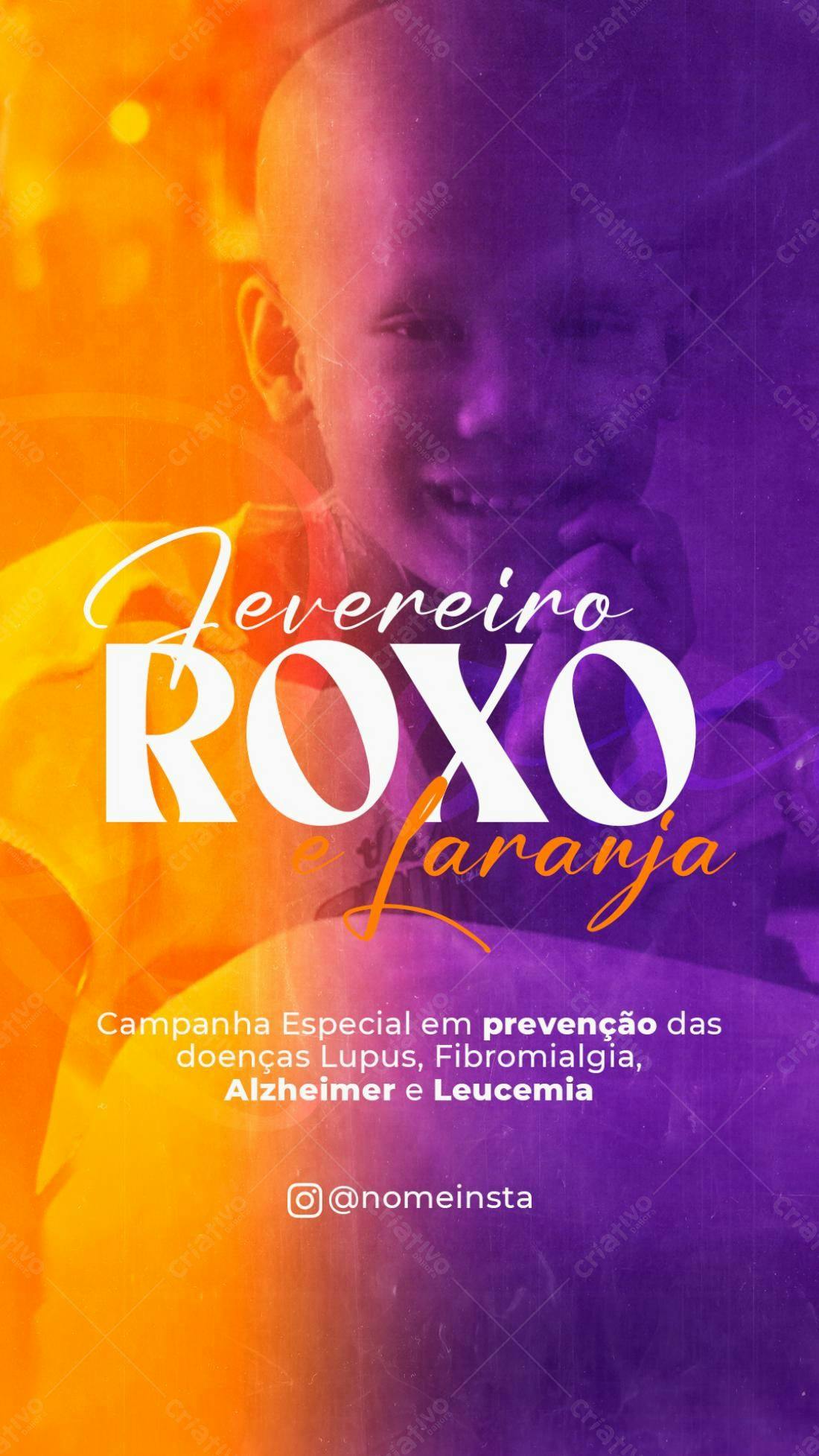 Flyer Fevereiro Roxo e Laranja PSD Editável