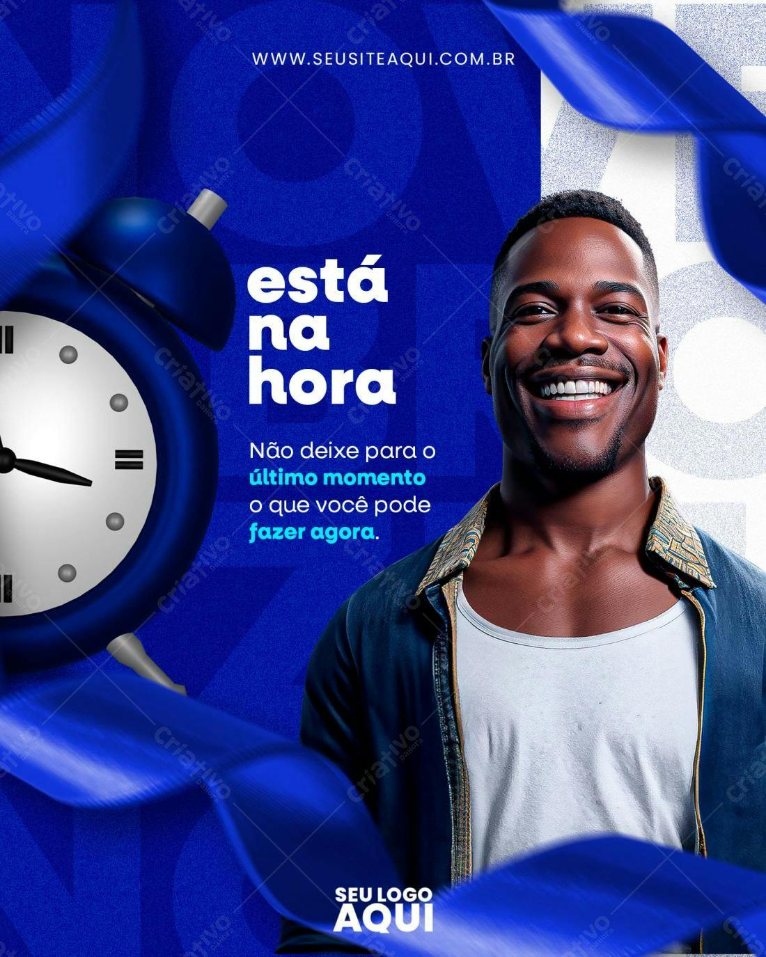 Flyer Motivacional com Relógio Azul PSD Editável