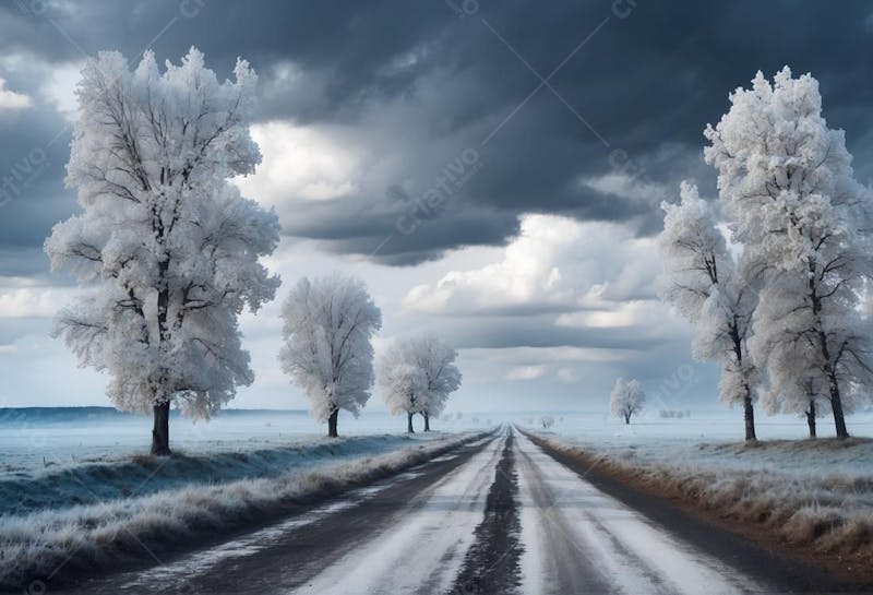 Estrada de gelo no deserto gelado chva e nuvens