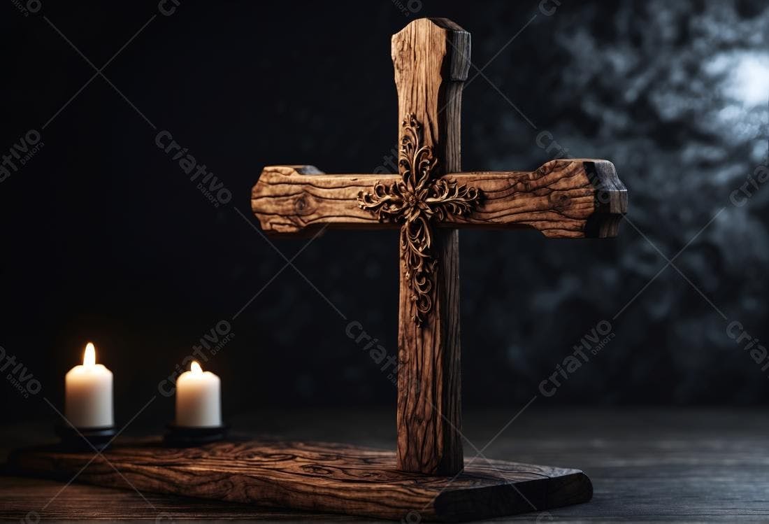 Cruz de madeira com velas