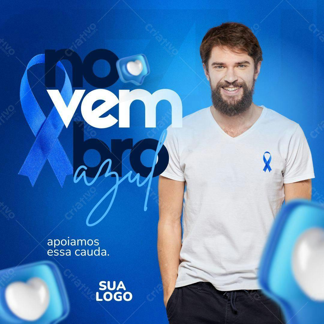 Post Instagram Novembro Azul com foto homem Editável no Canva