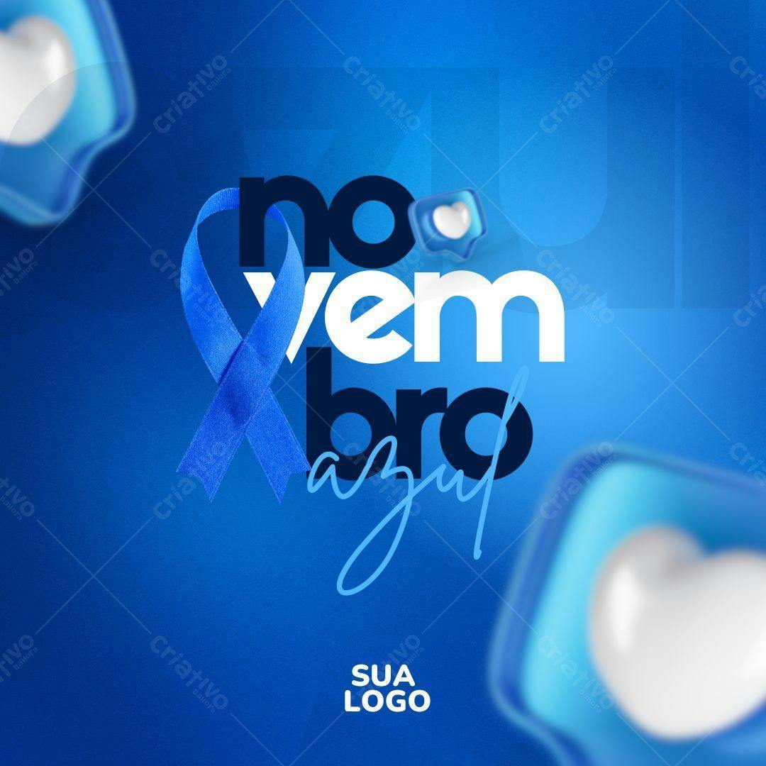 Post Instagram Novembro Azul com fita azul Editável no Canva