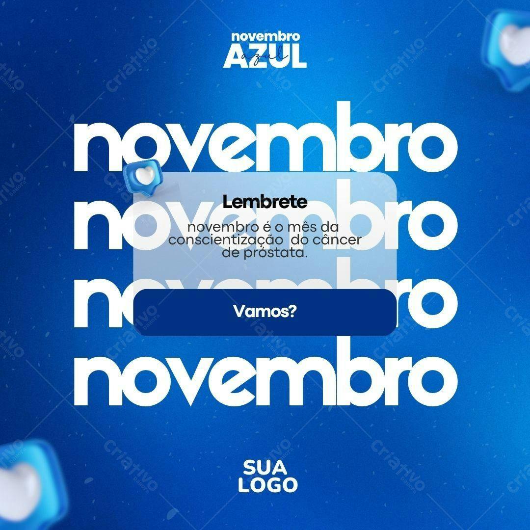 Post Instagram Novembro Azul Conscientização Câncer de Próstata Editável no Canva
