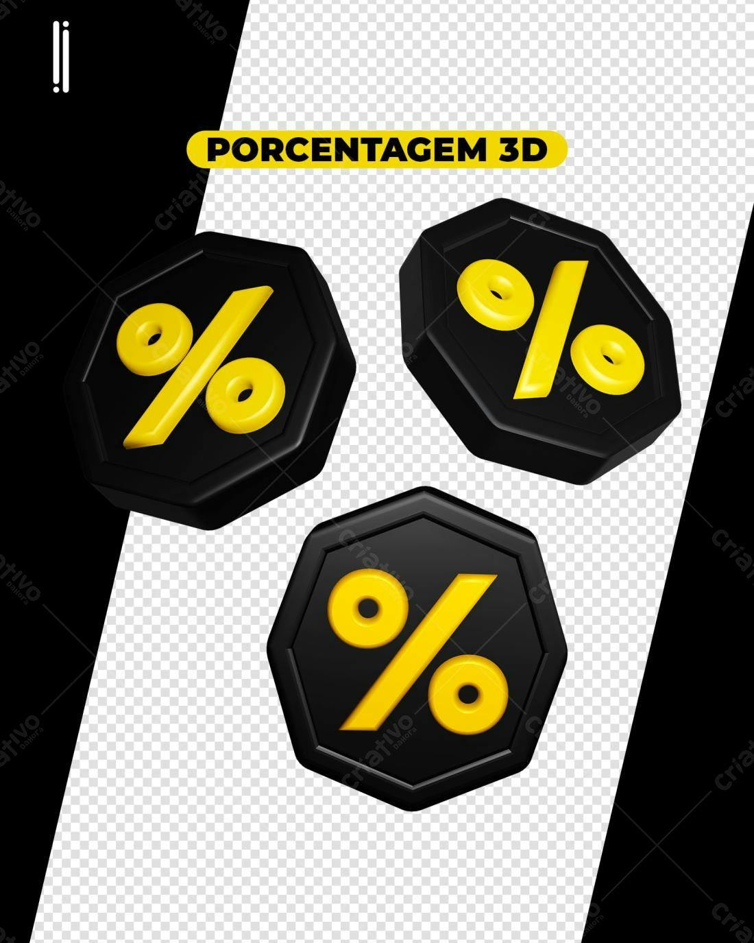 Selo 3D promocional desconto preto e amarelo